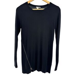 Halogen Cashmere Blend Sweater Women's XS Black Long‎ Sleeve Round Neck Side Zip
